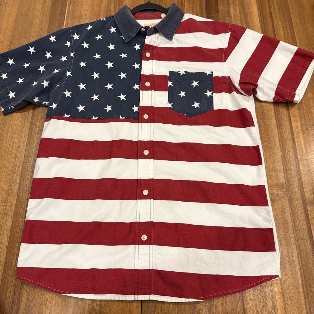 Vintage Y2K RedHead American Flag Button Up Shirt USA - Size Medium